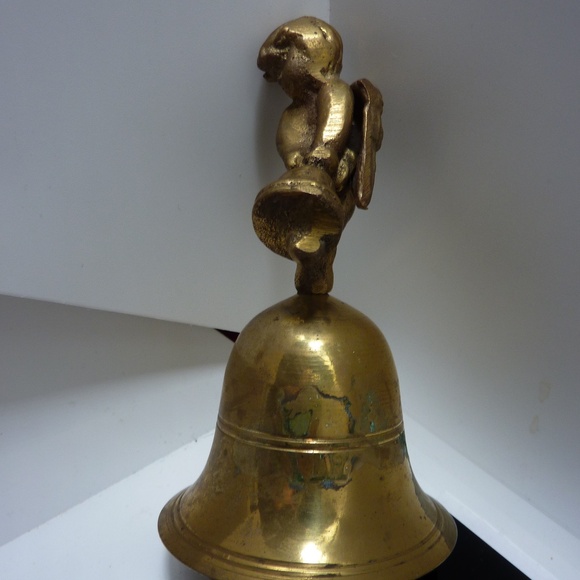 Vintage Brass Angel Bell Winged Cherub with BELL - Picture 6 of 8